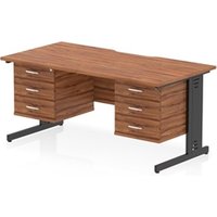 Impulse 1600 x 800 Scalloped Desk Walnut Black Cable Managed 2x3D Ped