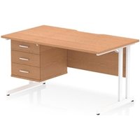 Impulse 1400 x 800mm Scalloped Edge Straight Office Desk Oak Top White