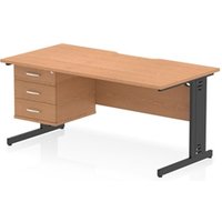 Impulse 1600 x 800mm Scalloped Desk Oak Top Black Cable Managed 3D Ped