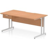 Impulse 1600 x 800mm Scalloped Desk Oak Silver Cantilever Leg + 1D Ped