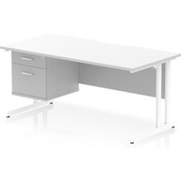 Impulse 1600 x 800mm Scalloped Desk White Top White Cantilever 2D Ped
