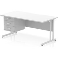 Impulse 1600 x 800 Scalloped Desk White Top Silver Cantilever + 3D Ped