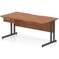 Impulse 1600 x 800mm Scalloped Desk Walnut Black Cantilever Leg 1D Ped