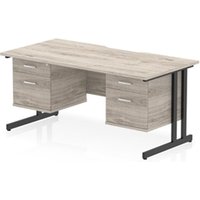 Impulse 1600 x 800mm Scalloped Desk Grey Oak Black Cantilever 2x2D Ped