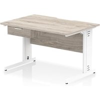 Impulse 1200x800 Scalloped Desk Grey Oak White Cable Managed + 1D Ped