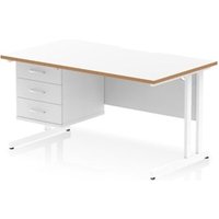 Oslo 1400 x 800 Scalloped Desk White Wood Edge White Cantilever 3D Ped