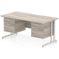Impulse 1600 x 800 Scalloped Desk Grey Oak Silver Cantilever 2x2D Ped