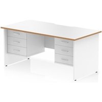 Oslo 1600x800 Scalloped Desk White Wood Edge White Panel End 2x3D Ped