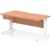 Impulse 1600 x 800mm Scalloped Desk Beech White Cable Managed + 1D Ped
