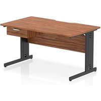 Impulse 1400 x 800mm Scalloped Desk Walnut Black Cable Managed 1D Ped