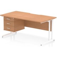 Impulse 1600 x 800mm Scalloped Edge Straight Office Desk Oak Top White