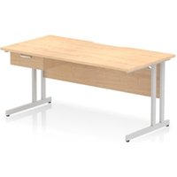 Impulse 1600 x 800mm Scalloped Desk Maple Top Silver Cantilever 1D Ped