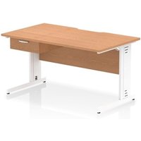 Impulse 1400x800 Scalloped Desk Oak Top White Cable Managed + 1D Ped