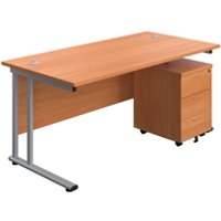 1600X800 Twin Rectangular Desk Beech + Mobile 3 Drawer Ped