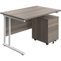 1200X800 Twin Rectangular Desk Grey Oak + Mobile 3 Drawer Ped