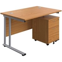 1200X800 Twin Rectangular Desk Nova Oak + Mobile 2 Drawer Ped
