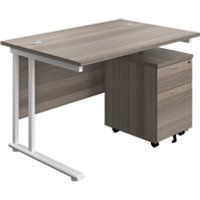 1200X800 Twin Rectangular Desk Grey Oak + Mobile 2 Drawer Ped
