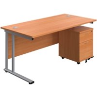 1600X800 Twin Rectangular Desk Beech + Mobile 2 Drawer Ped