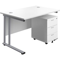 1200X800 Twin Rectangular Desk Silver + Mobile 3 Drawer Ped