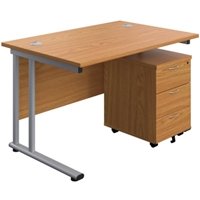 1200X800 Twin Rectangular Desk Nova Oak + Mobile 3 Drawer Ped