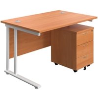 1200X800 Twin Rectangular Desk Beech + Mobile 3 Drawer Ped