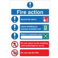 5 Star Rigid Plastic Fire Action Sign - A4 Size