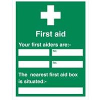 5 First Aid Your First Aiders Are Sign Vinyl 600x450mm