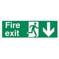 5 Star Fire Exit Running Man Arrow Down Sign Rigid Plastic 150x450mm
