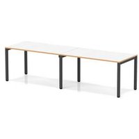 Evolve + 1400 2 Person Bench Row Desk White Top Wood Edge Black Frame