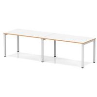 Evolve + 1400 2 Person Bench Row Desk White Top Wood Edge Silver Frame
