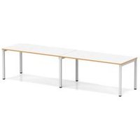 Evolve + 1600 2 Person Bench Row Desk White Top Wood Edge Silver Frame