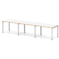 Evolve + 1200 3 Person Bench Row Desk White Top Wood Edge Silver Frame
