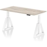 Air 1600 x 800mm Height Adjustable Office Desk Grey Oak Top White Leg
