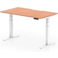 Air 1400 x 800 Scallop Edge Height Adjustable Desk Beech Top White Leg