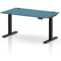 1400 x 800 Height Adjustable Desk Teal Top Cable Ports Leg