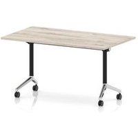Impulse + Flip Top 1400mm Rectangular Table Chrome Foot Grey Oak Top