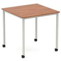 Impulse 800mm Straight Table Walnut Top Silver Box Frame Leg Castors
