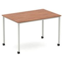 Impulse 1200 Straight Table Walnut Top Silver Box Frame Leg Castors