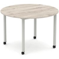 Impulse 1200mm Round Table Grey Oak Top Silver Box Frame Leg Castors