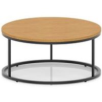 Impulse 1000mm Round Coffee Table With Metal Frame Oak Top Black Leg