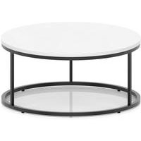 Impulse 1000mm Round Coffee Table With Metal Frame White Top Black Leg