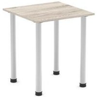 Impulse 600mm Square Table Grey Oak Top Brushed Aluminium Post Leg