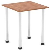 600mm Square Table Walnut Top Chrome Post Leg