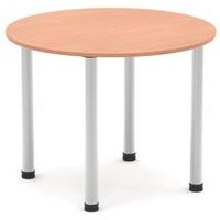 Impulse 800mm Round Table Beech Top Brushed Aluminium Post Leg