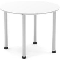 Impulse 800mm Round Table White Top Brushed Aluminium Post Leg