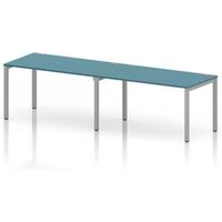 Impulse 2 Person Bench Desk with Dark Teal Top and Silver Frame