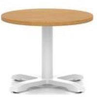 Italia 600mm Round Coffee Table Oak 495mm High White Leg Cross Base