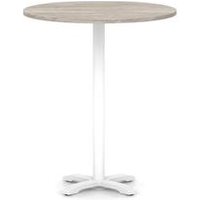 Italia 1000mm Poseur Round Table Grey Oak H:1170 White Leg Cross Base