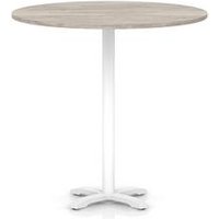 Italia 1200mm Poseur Round Table Grey Oak H:1170 White Leg Cross Base