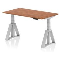 Air 1400 x 800 Height Adjustable Desk Walnut Top Silver Leg Piste Foot